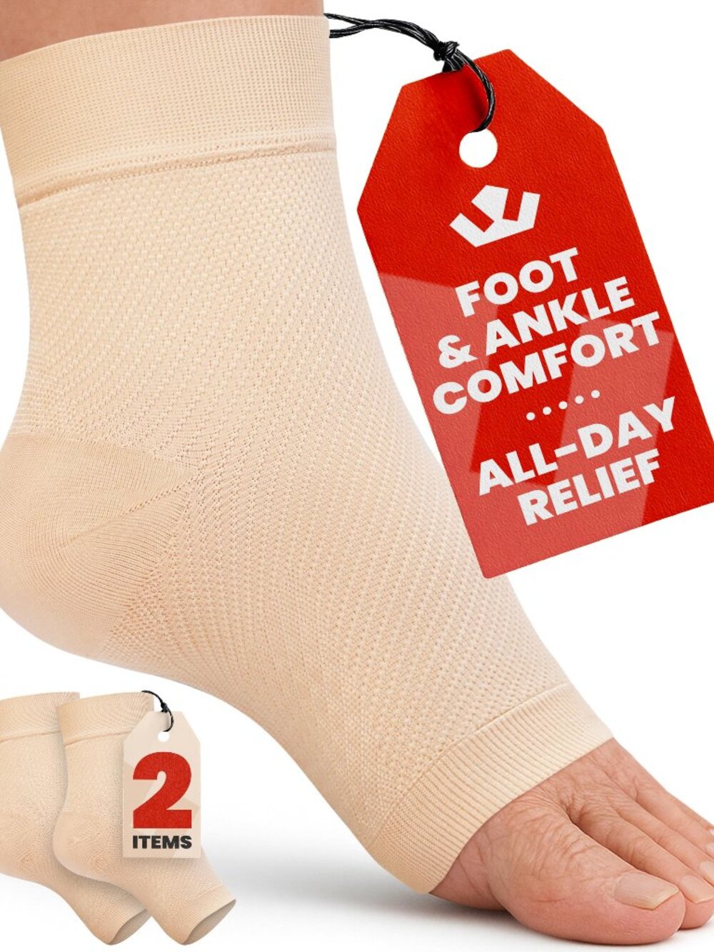 KEMFORD Compression Ankle Sleeve - Beige, M (1-Pair)